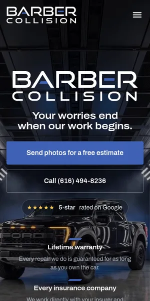 The Barber Collision site on a phone