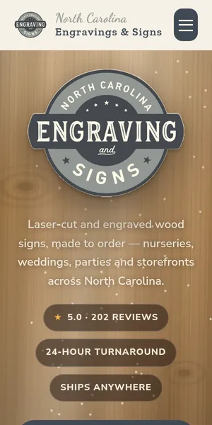 The North Carolina Engravings & Signs site on a phone