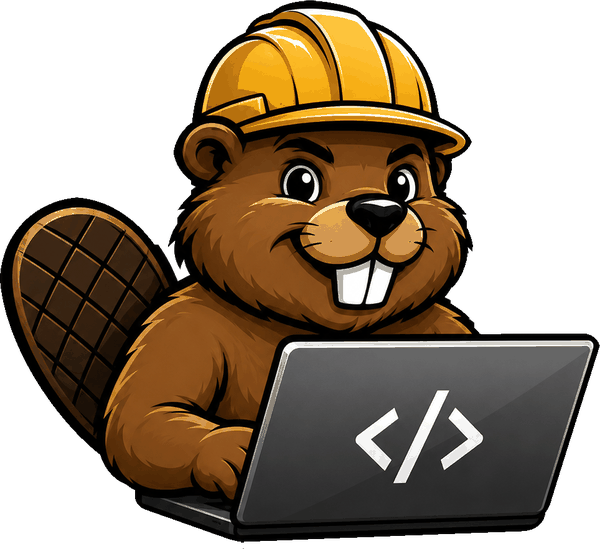 The BenSited beaver, in a hard hat at a laptop