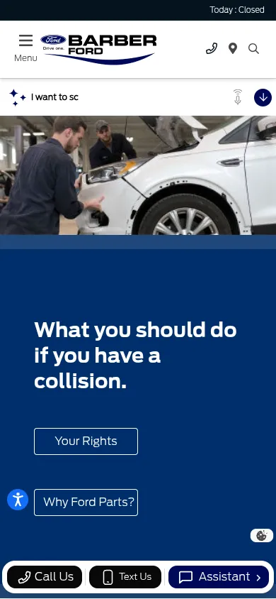 The old page on a phone: a photo, a headline, and Your Rights and Why Ford Parts? buttons.
