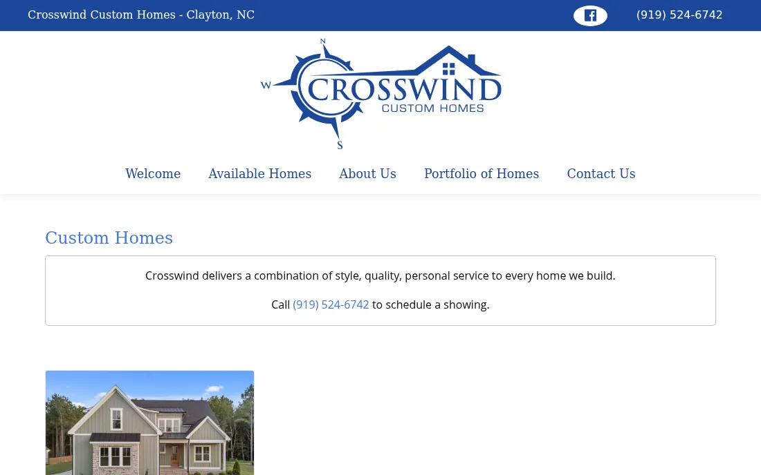 The old Available Homes page: a short boxed line asking you to call to schedule a showing, over a single small photo of a house.